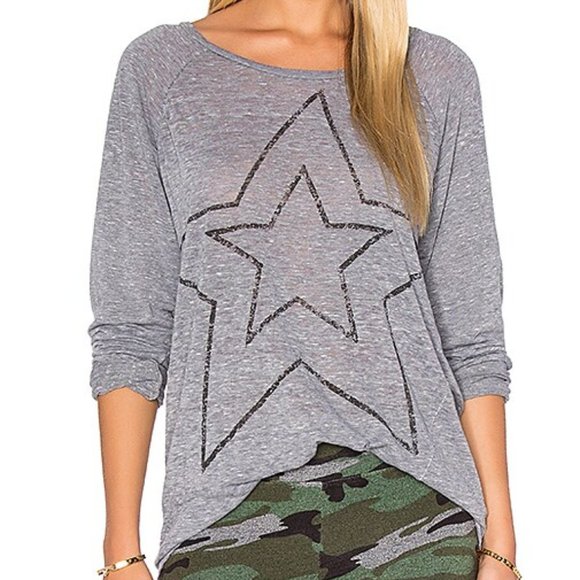Sundry Tops - SUNDRY Star Long Sleeve Shirt in Burnout Heather Grey